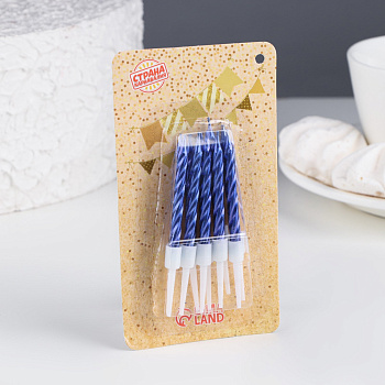 Свечи в торт "Спираль", средние, синий металлик